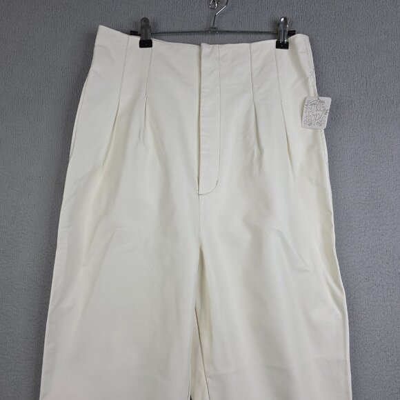 Free People Pants Womens 10 Ivory Cecily Pleated Vegan Faux Leather Barrel NWT - Picture 2 of 10
